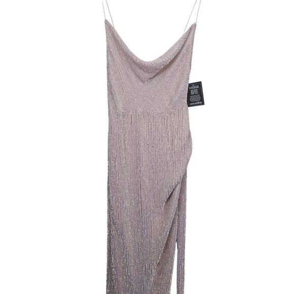 Retrofete Katya Sequin Maxi Dress Size L Dusty Peach Pink Cowl Neck Slit - Picture 7 of 13